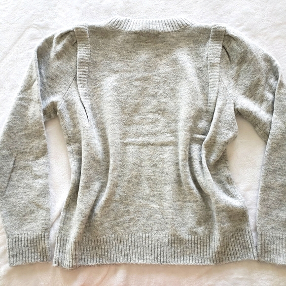 DKNY Long Sleeve Puff Shoulder Heather Gray Sweater--L - Picture 11 of 15